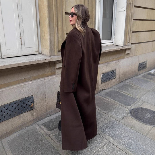 Damen Oversize Wollmix-Mantel mit verlängertem Cocoon-Schnitt und Doppelreihe Nord Taschen