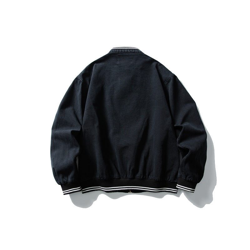 Unisex Kastig geschnittene Baumwoll-Canvas Bomberjacke mit Stehkragen und geripptem Saum Nord Taschen