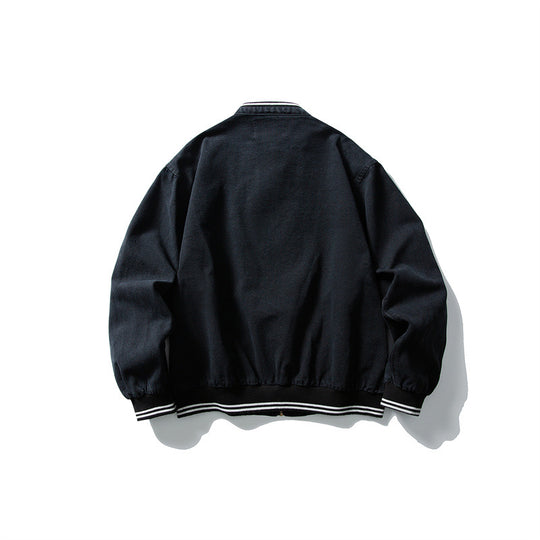 Unisex Kastig geschnittene Baumwoll-Canvas Bomberjacke mit Stehkragen und geripptem Saum Nord Taschen