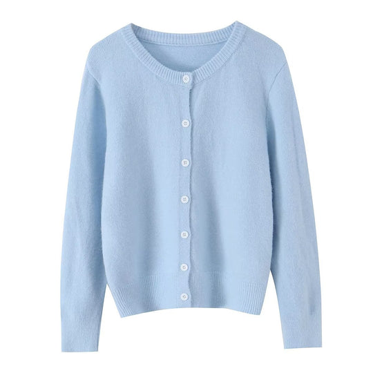 Damen Leichter Feinstrick-Cardigan mit Rundausschnitt, Rippbündchen und Perlmuttknöpfen Nord Taschen