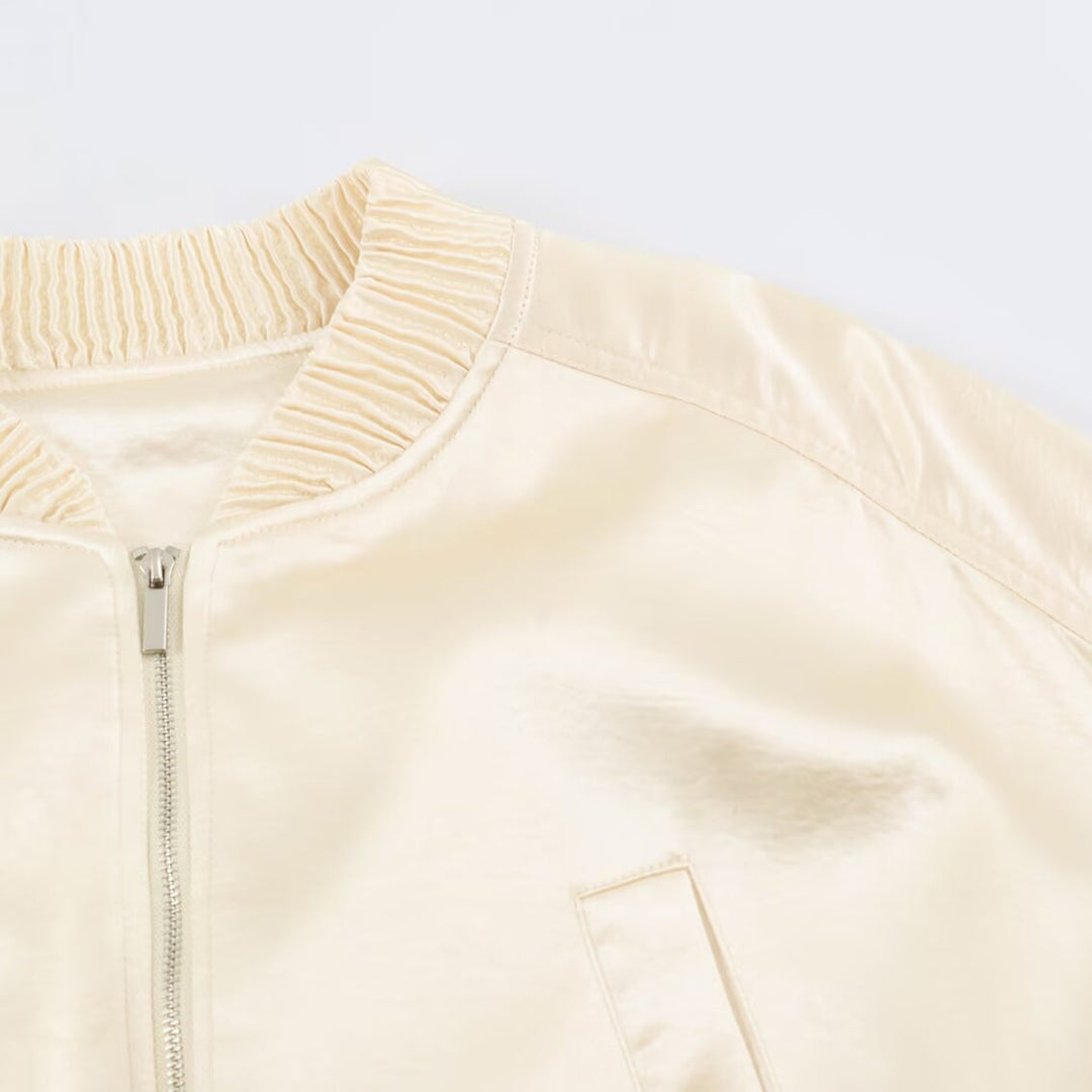 Damen Cropped Bomberjacke aus Satin mit Rippbündchen Nord Taschen