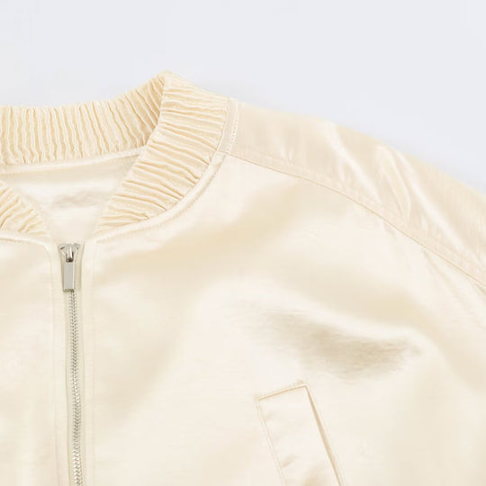 Damen Cropped Bomberjacke aus Satin mit Rippbündchen Nord Taschen