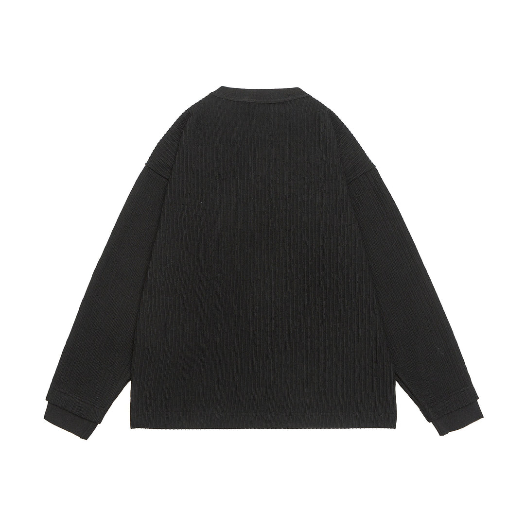Unisex Gerippter Henley-Pullover mit Knopfleiste Oversize-Schnitt Nord Taschen