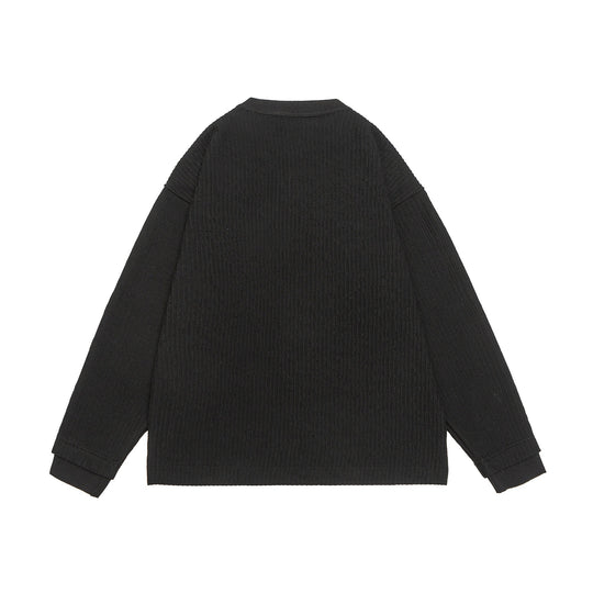 Unisex Gerippter Henley-Pullover mit Knopfleiste Oversize-Schnitt Nord Taschen