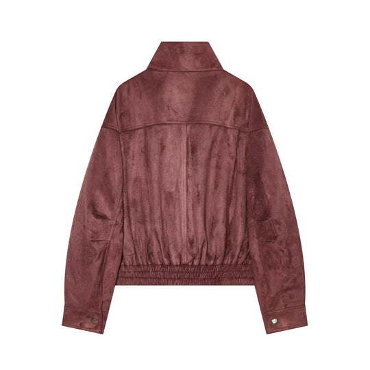 Damen kurze Veloursleder-Optik Bomberjacke mit Stehkragen und elastischem Saum Nord Taschen