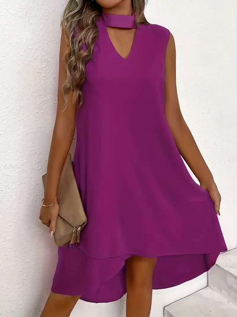 Damen asymmetrisches A-Linien Kleid mit schickem Schlüssellochausschnitt und fließendem Schnitt