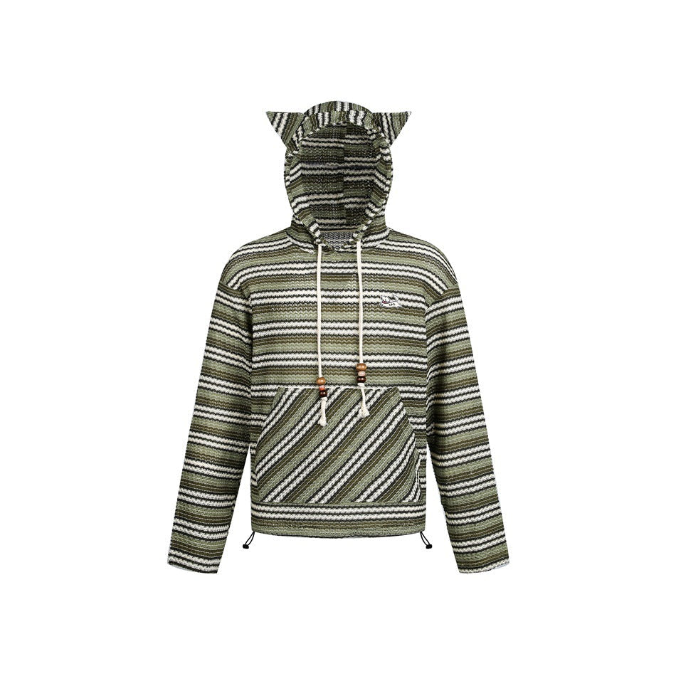 Damen Strick‑Kapuzenpullover mit Katzenohren und Kängurutasche Nord Taschen