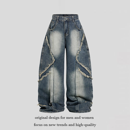 Damen Hochtaillierte weite Baggy-Jeans mit ausgefransten Lagenpanelen und Used-Look Nord Taschen