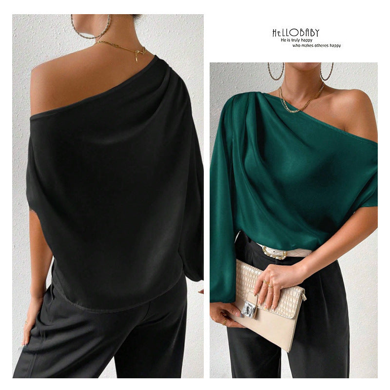 Damen elegante asymmetrische Bluse mit weiten Ärmel - Vittorelli