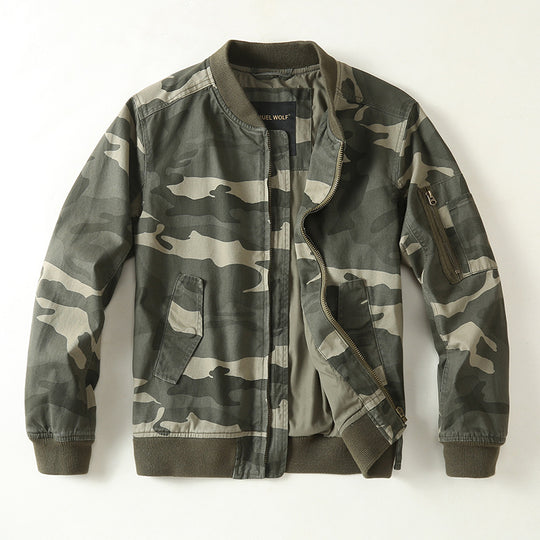 Herren Bomberjacke im Military-Camouflage mit Reißverschluss, Rippbündchen und Ärmeltasche Nord Taschen