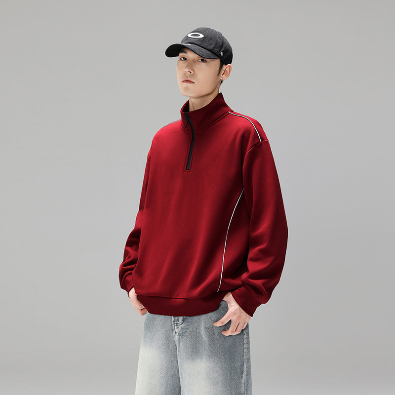 Herren Halfzip-Sweatshirt mit Stehkragen, reflektierenden Kedernähten und geripptem Saum Nord Taschen