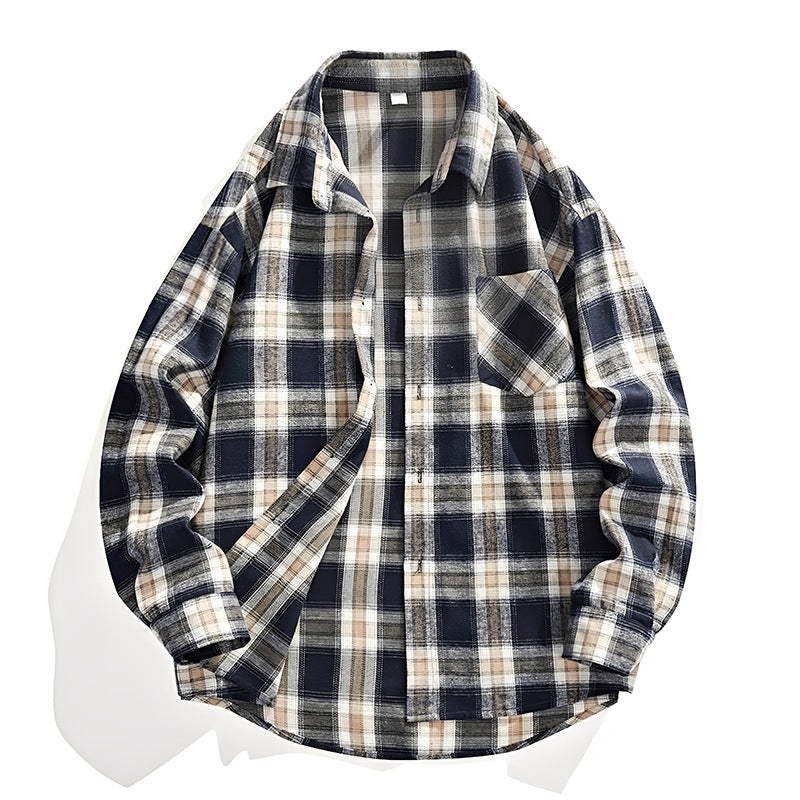 Herren Oversize karierte Flanellhemdjacke mit Brusttasche & abgerundetem Saum Nord Taschen