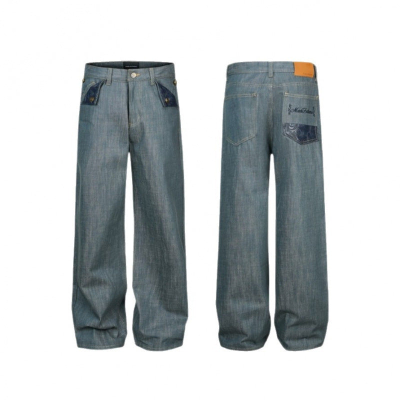 Damen Weite High‑Waist Jeanshose mit aufgesetzten Klappen‑Taschen und weitem Bein Nord Taschen