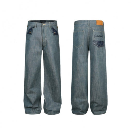 Damen Weite High‑Waist Jeanshose mit aufgesetzten Klappen‑Taschen und weitem Bein Nord Taschen