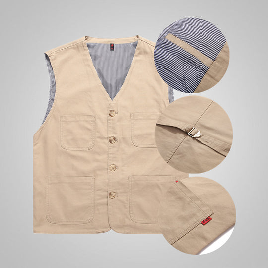 Herren Baumwoll-Canvas-Utility-Weste mit gestreiftem Innenfutter und aufgesetzten Taschen Nord Taschen