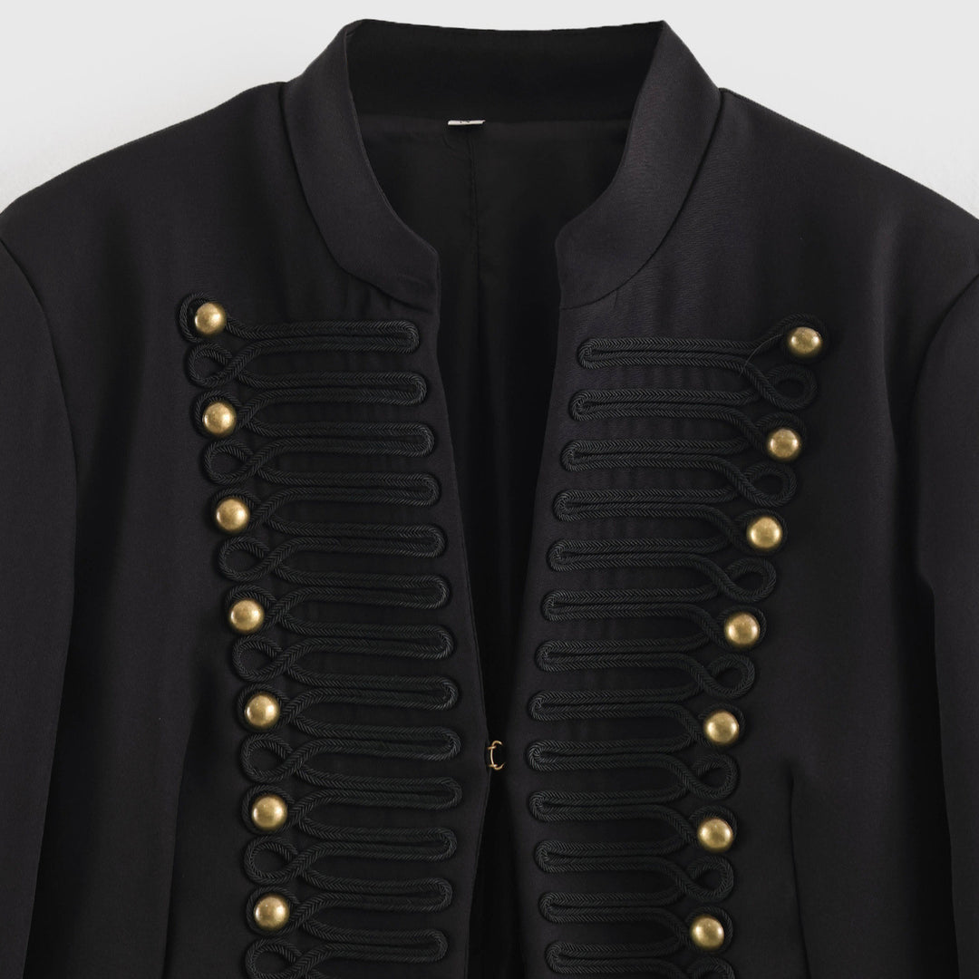 Damen Kurzblazer im Marschall-Look mit Kordelornament und Messingknöpfen Nord Taschen