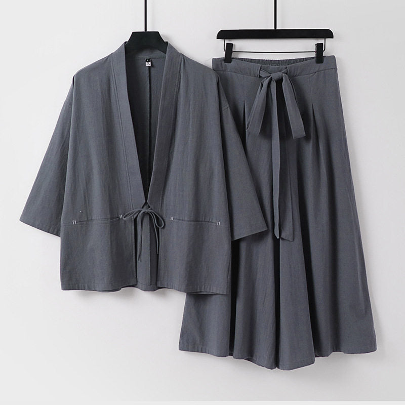 Damen Zweiteiliges Kimono-Set mit Kurzjacke und fließendem Midirock Nord Taschen
