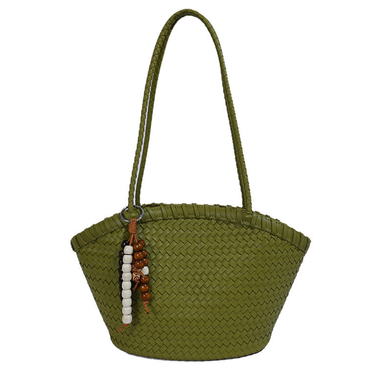 Damen geflochtene Schultertasche mit modischem Anhänger Nord Taschen