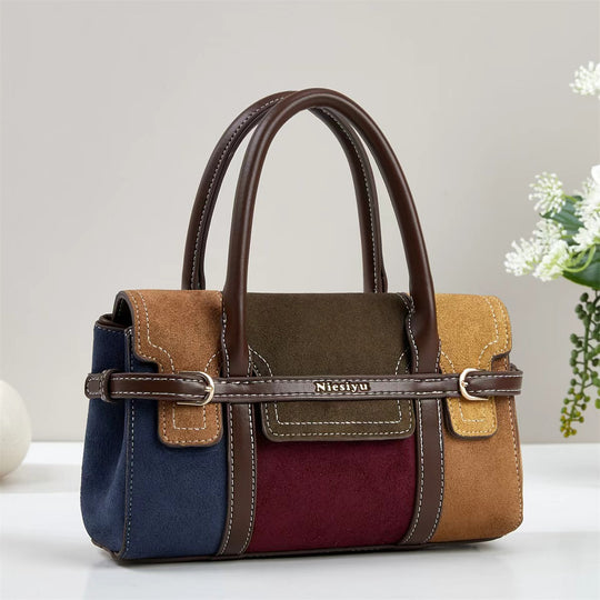 Damen dezente Handtasche aus hochwertigem Wildleder mit strukturiertem Design und dekorativem Tragegurt Nord Taschen