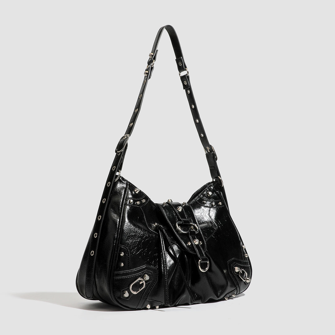 Damen Hobo-Tasche mit dekorativen Nieten und glänzendem Finish Nord Taschen