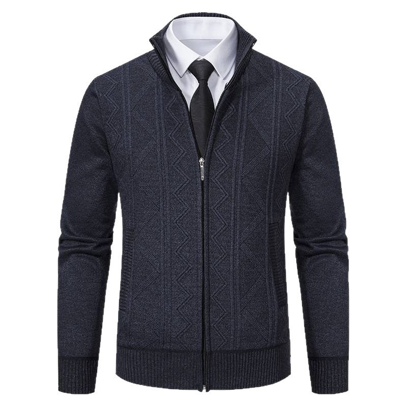 Herren Strickjacke mit Reißverschluss, Stehkragen und strukturierter Zopfmuster-Optik Nord Taschen
