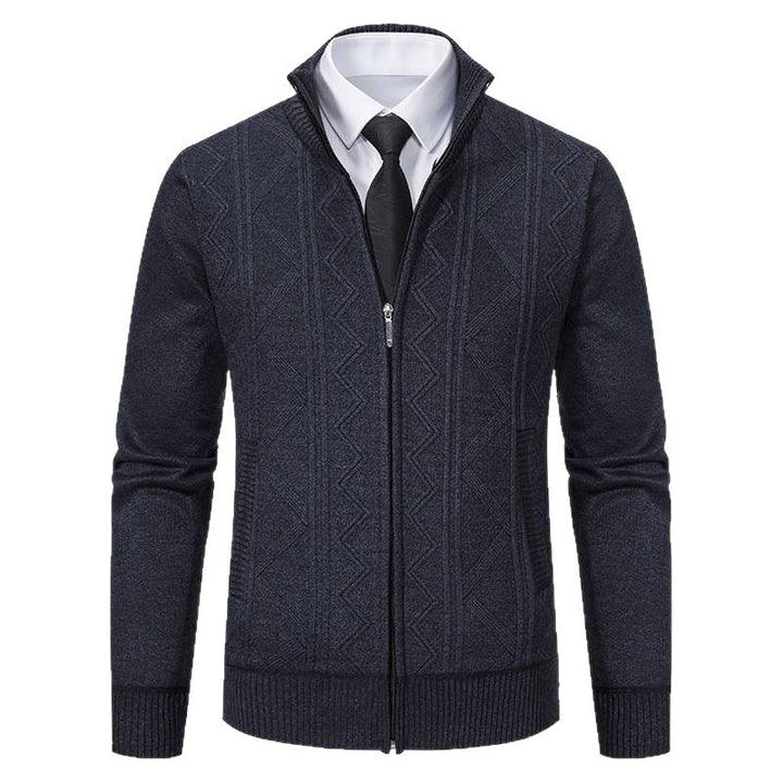Herren Strickjacke mit Reißverschluss, Stehkragen und strukturierter Zopfmuster-Optik Nord Taschen