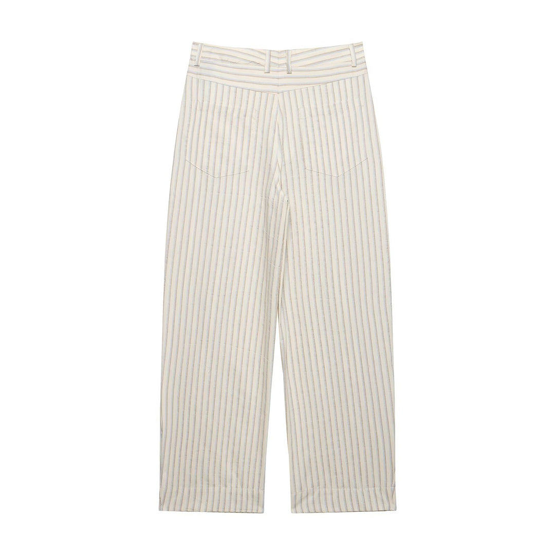 Damen Weite High‑Waist‑Hose aus leichter Baumwollmischung mit feinem Nadelstreifen und Bundfalten Nord Taschen