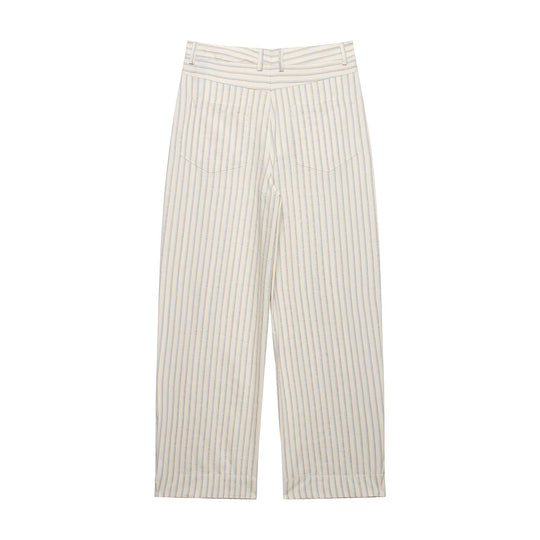 Damen Weite High‑Waist‑Hose aus leichter Baumwollmischung mit feinem Nadelstreifen und Bundfalten Nord Taschen