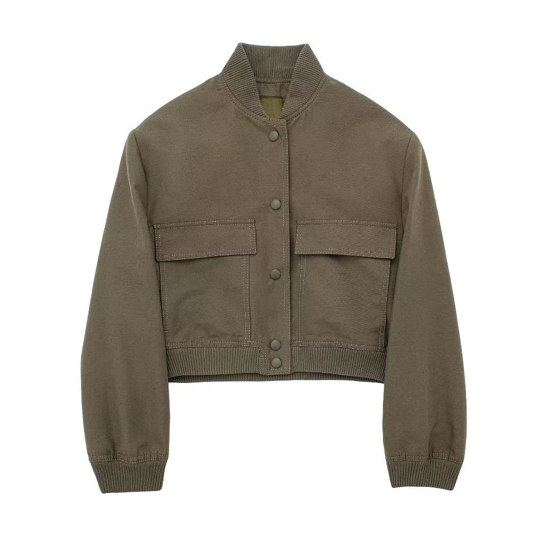Damen Boxy-Cropped-Jacke im Worker-Look mit Pattentaschen und Rippkragen Nord Taschen