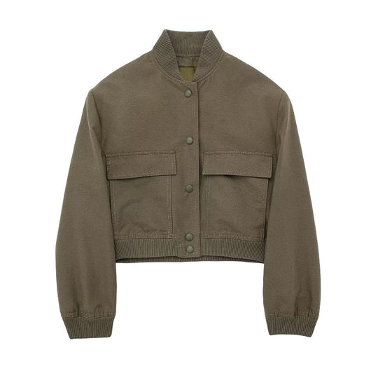 Damen Boxy-Cropped-Jacke im Worker-Look mit Pattentaschen und Rippkragen Nord Taschen