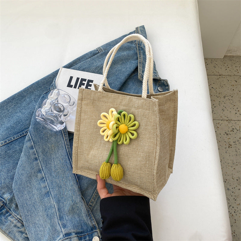 Damen Jute-Strandtasche mit floralem Dekor und verspieltem Schleifenakzent Nord Taschen