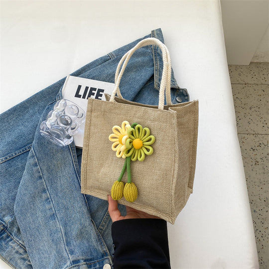 Damen Jute-Strandtasche mit floralem Dekor und verspieltem Schleifenakzent Nord Taschen