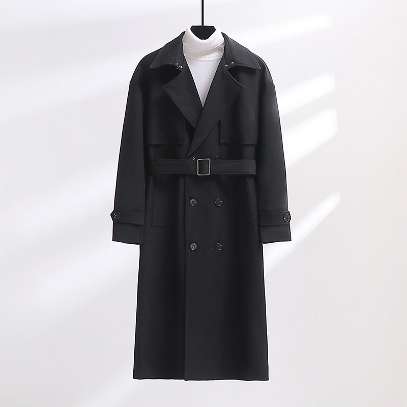 Herren Langer Doppelreihiger Trenchcoat mit Taillengürtel und Oversize‑Schalkragen Nord Taschen