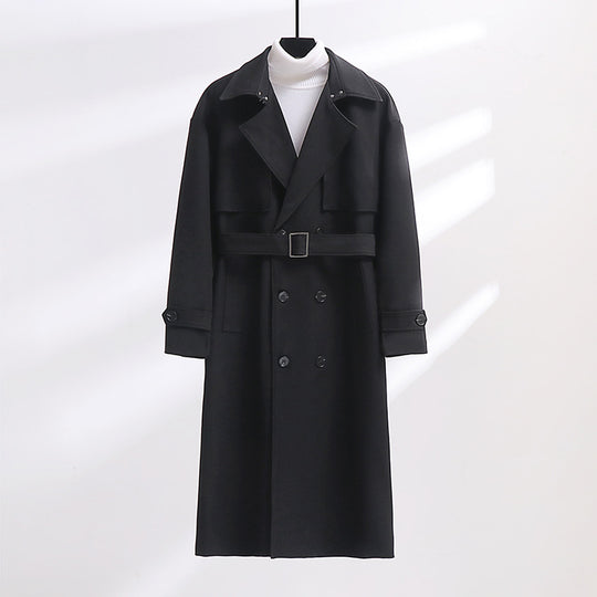Herren Langer Doppelreihiger Trenchcoat mit Taillengürtel und Oversize‑Schalkragen Nord Taschen