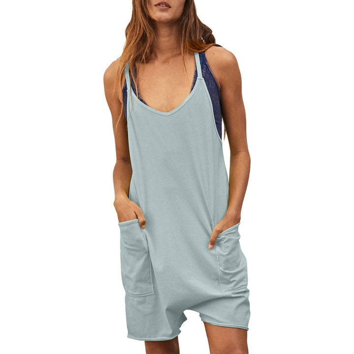 Damen komfortabler Overall mit tiefem Ausschnitt und praktischen Taschen