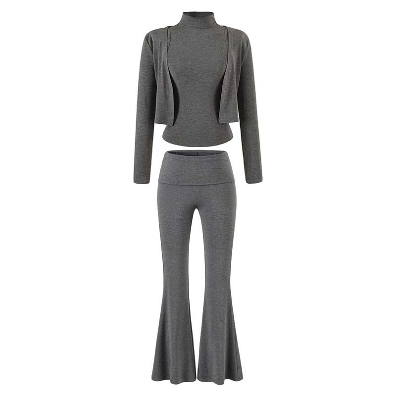 Damen Loungewear-Set mit Bolero, Rollkragen-Croptop und ausgestellter Schlaghose Nord Taschen