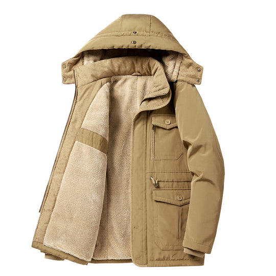 Herren wattierte Parka-Jacke mit Teddyfutter, Kapuze und multifunktionalen Taschen Nord Taschen