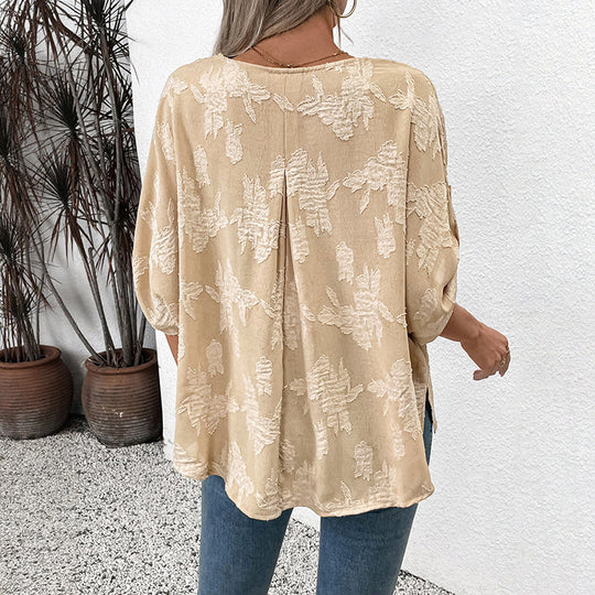 Damen Modische Bluse mit V-Ausschnitt und floralen Applikationen Nord Taschen