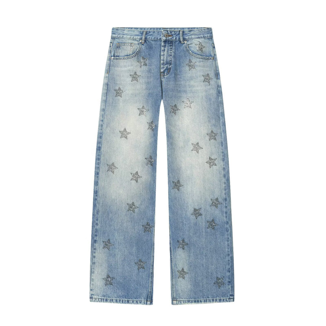 Damen Jeanshose mit weitem Bein und Sternen-Strassbesatz Nord Taschen
