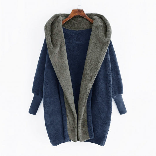 Damen Oversized Kunstfell-Kapuzenmantel mit kontrastierender Teddy-Innenseite und Rippbündchen Nord Taschen