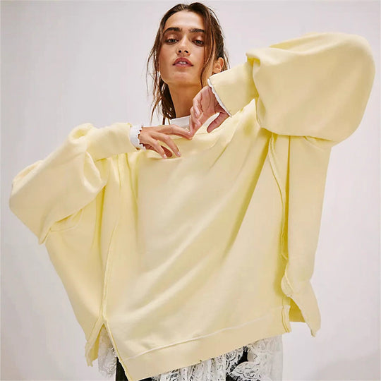 Damen oversized Sweatshirt mit Ballonärmeln, offenen Saumnähten und seitlichen Schlitzen Vittorelli