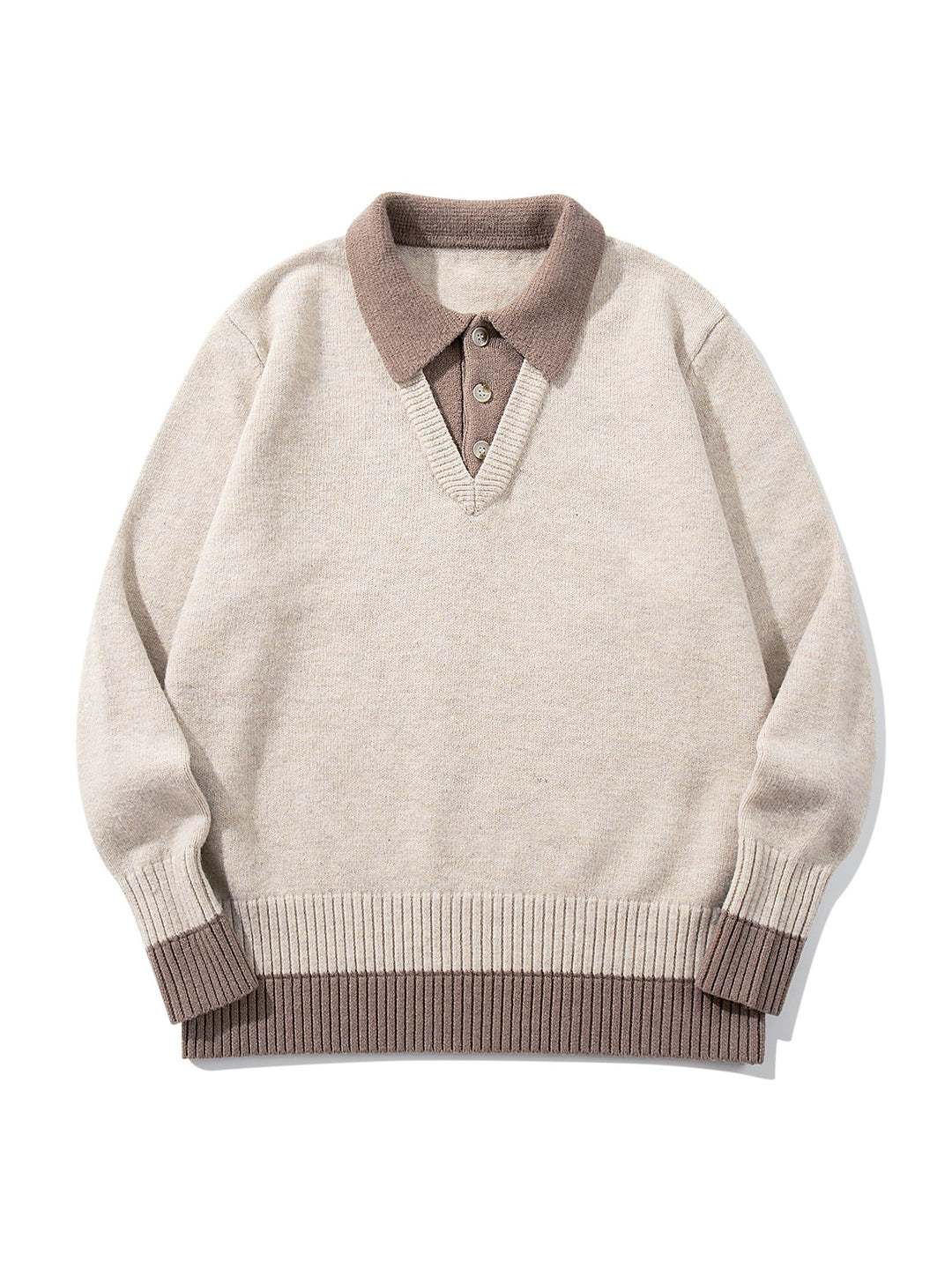 Herren Polokragen-Strickpullover mit Knopfleiste und kontrastierten Bündchen Nord Taschen