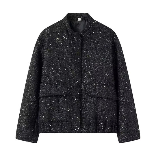 Damen 400+ Bouclé Kurzjacke mit Stehkragen, Pattentaschen und taillierendem Saum Nord Taschen