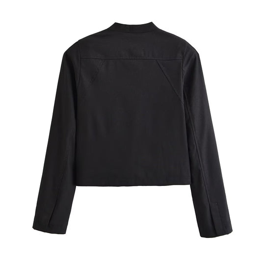 Damen Kurze Taillierte Blousonjacke mit Stehkragen, dekorativen Schlaufen und Teilungsnähten Nord Taschen
