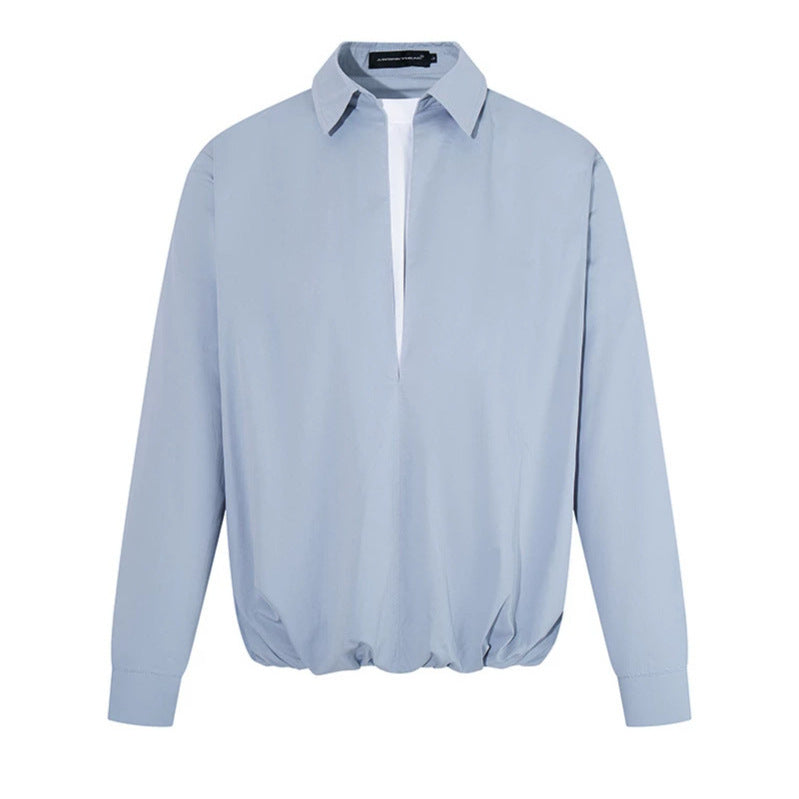 Damen Elegante Bluse mit verdeckter V-Schlitzfront, Hemdkragen und elastischem Saum Nord Taschen