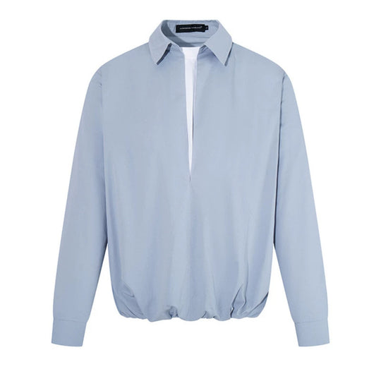 Damen Elegante Bluse mit verdeckter V-Schlitzfront, Hemdkragen und elastischem Saum Nord Taschen