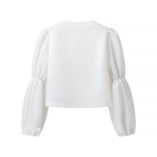 Damen Glänzende Satin‑Bluse mit voluminösen Puffärmeln Nord Taschen