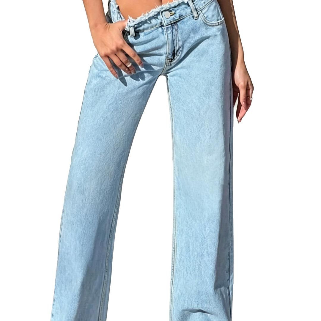 Damen High-Waist Schlagjeans mit rohem Bund und weitem Bein Nord Taschen