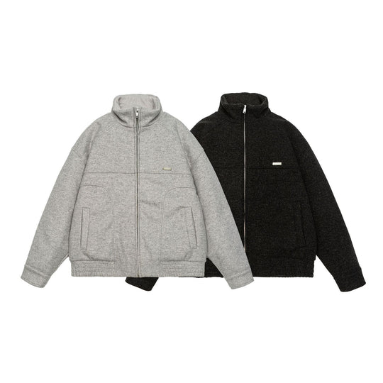 Herren Kurz geschnittene Boxy-Wollfleece-Jacke mit hohem Stehkragen und durchgehendem Reißverschluss Nord Taschen