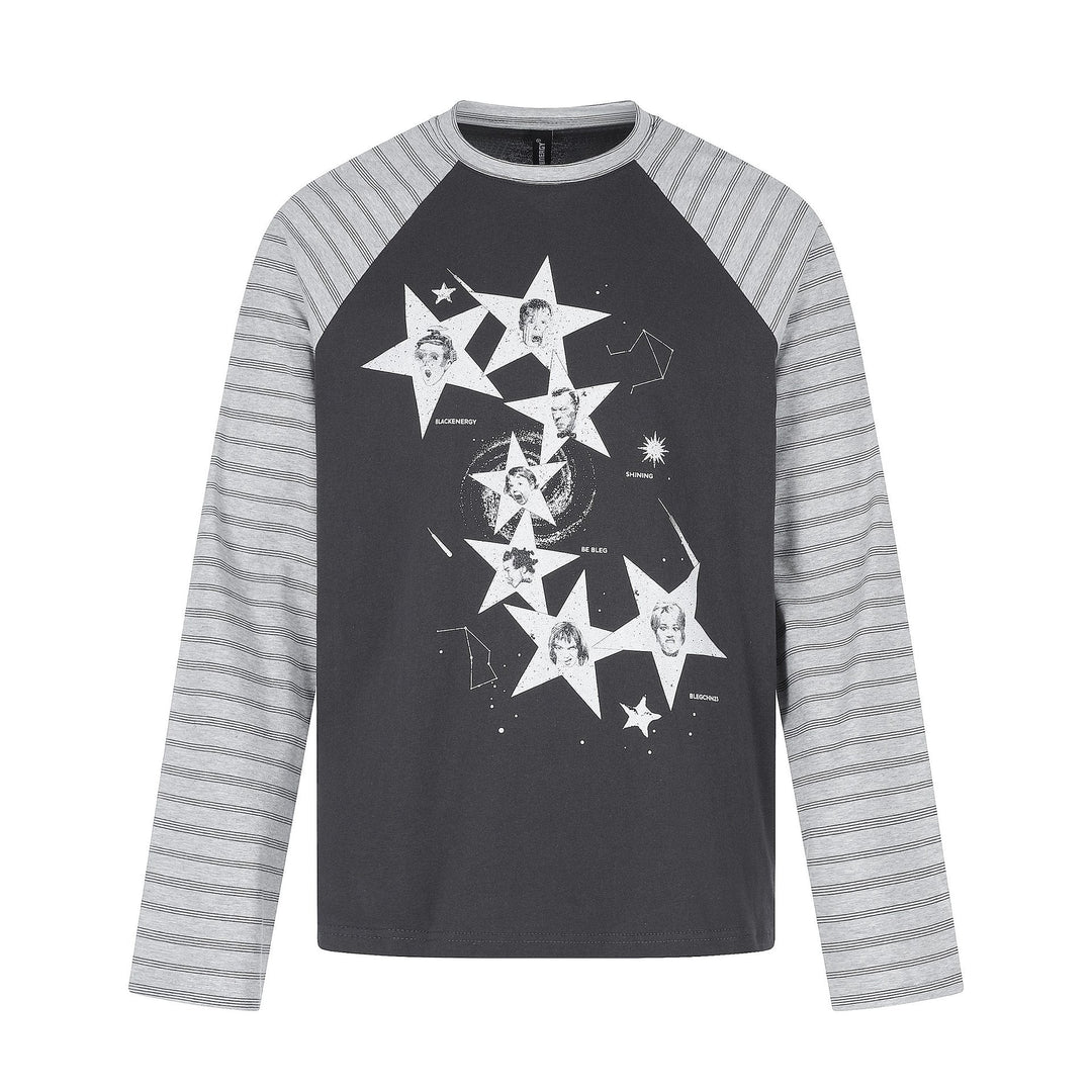 Herren Langarmshirt im Raglanstil mit großflächigem Stern-Print und gestreiften Ärmeln Nord Taschen